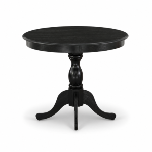 Elegant black wooden round table with intricately turned pedestal leg