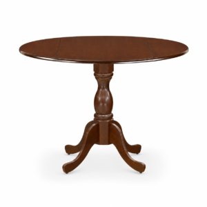 Elegant round wooden table with intricately carved pedestal base and smooth