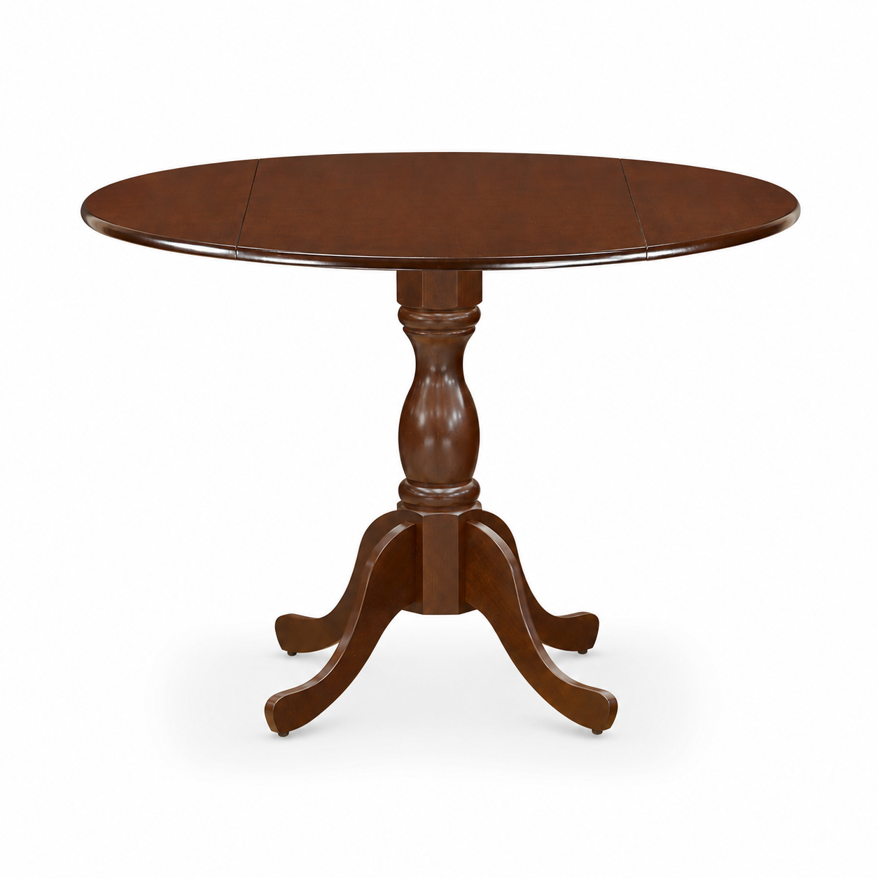 Elegant round wooden table with intricately carved pedestal base and smooth Elegant round wooden table with intricately carved pedestal base and smooth