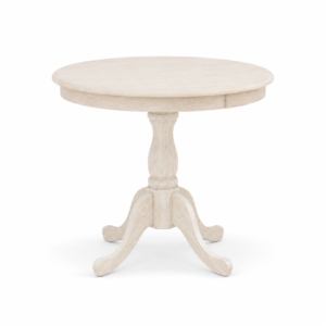 Elegant white round dining table with intricately carved pedestal base