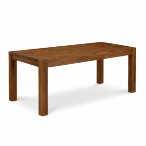 Rectangular wooden dining table with a smooth, richly grained surface